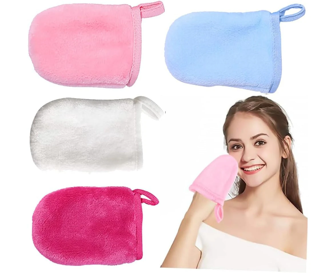 Microfibre Body Face Cleaning Mitts, 4Pcs Microfibre Body Wash Mitts, Microfiber Face Cleansing Gloves,Soft Face Cleansing Mitts,Reusable Makeup Remover Mi