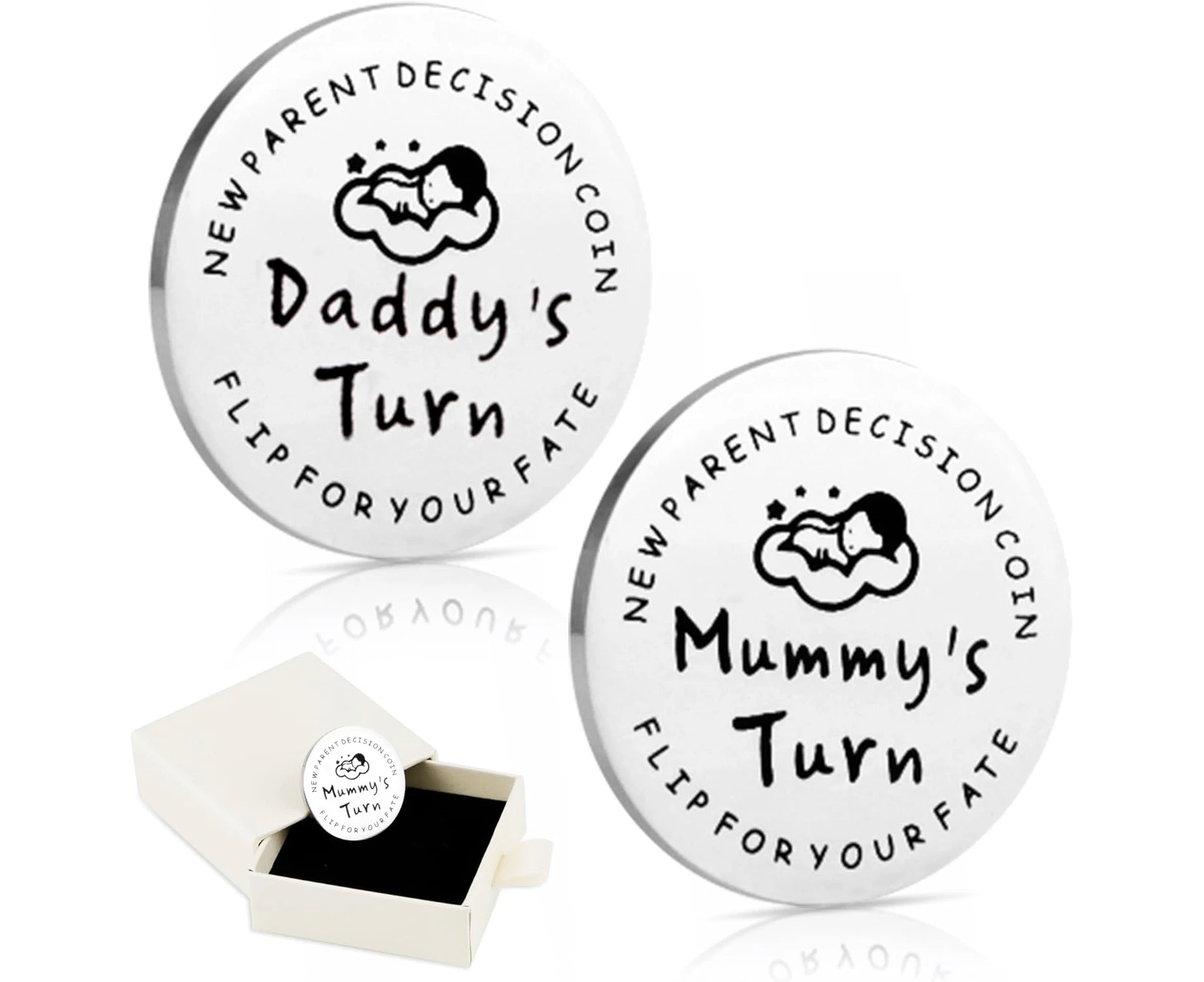 New Parent Gift Decision Coins for First Time Mom Dad, Funny Double Side Decision Making Coin for Couple Birthday Newborn Boy Girl