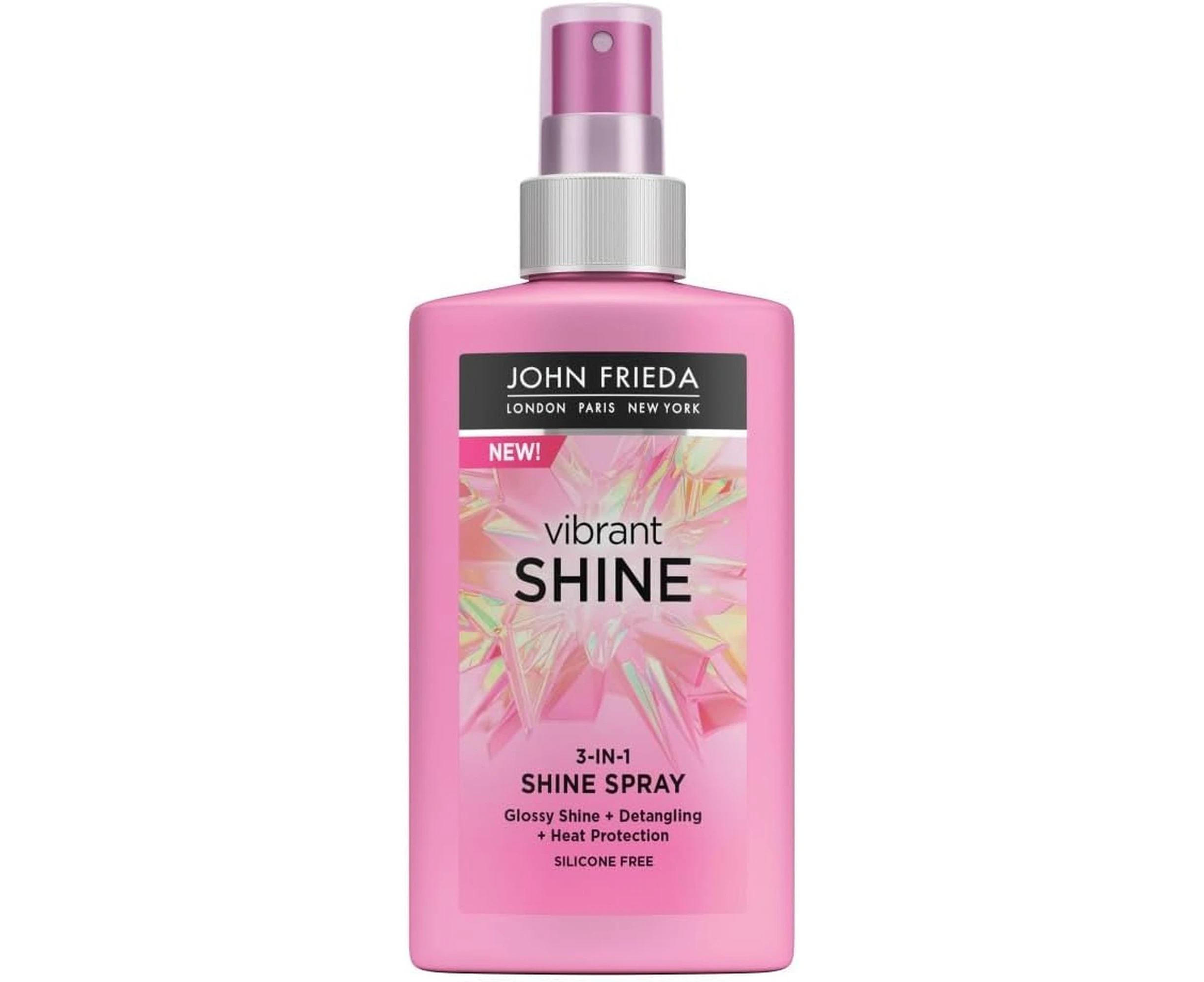 John Frieda Vibrant Shine 3-in-1 Shine Spray 150 ml, Weightless Glossing Spray with Heat Protection, Silicone-Free Detangling Spray for Mirror-Like Shine