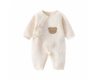 Baby Romper with Bear Embroidery - Beige