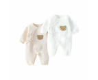 Baby Romper with Bear Embroidery - Beige