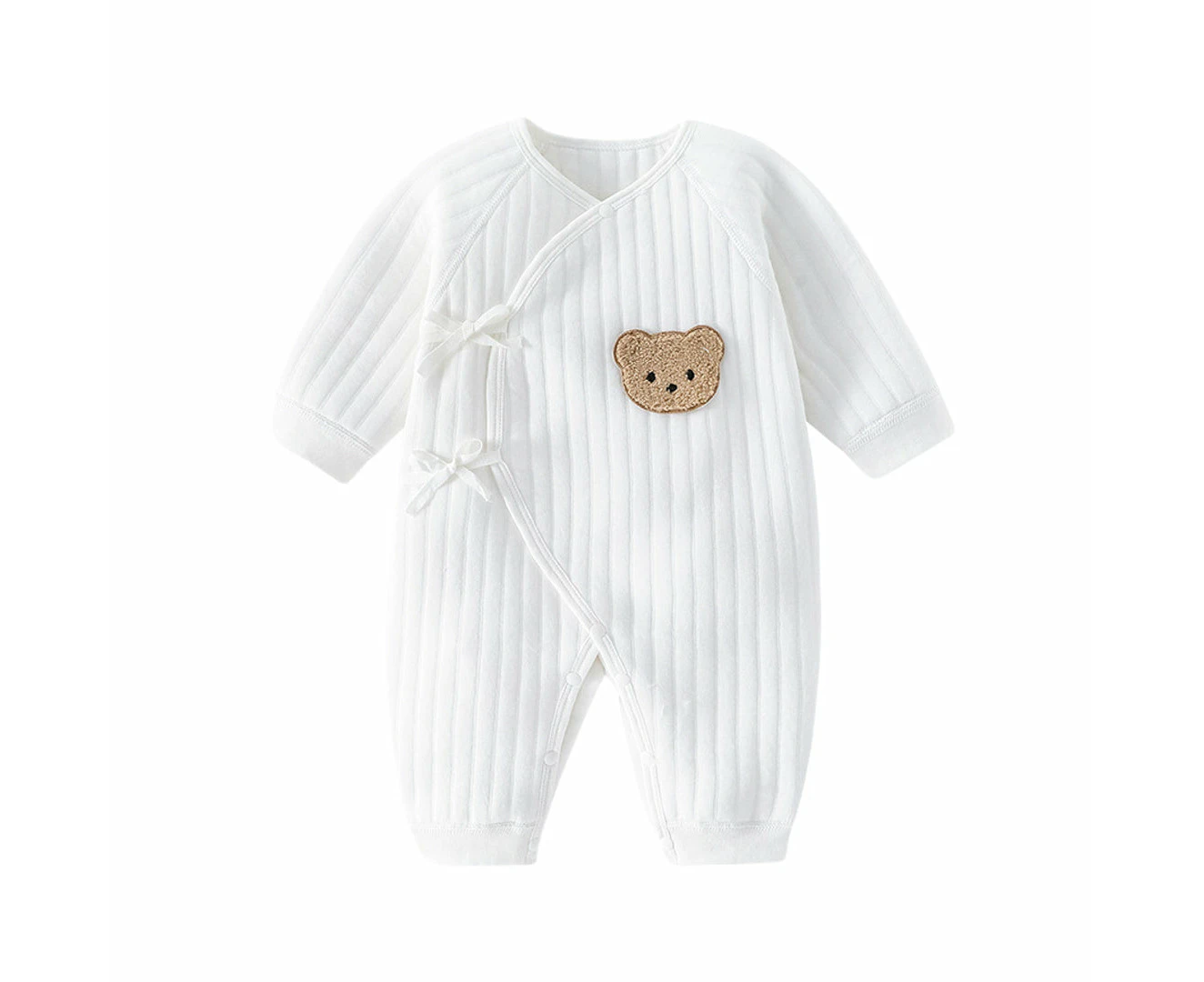 Baby Romper with Bear Embroidery - White