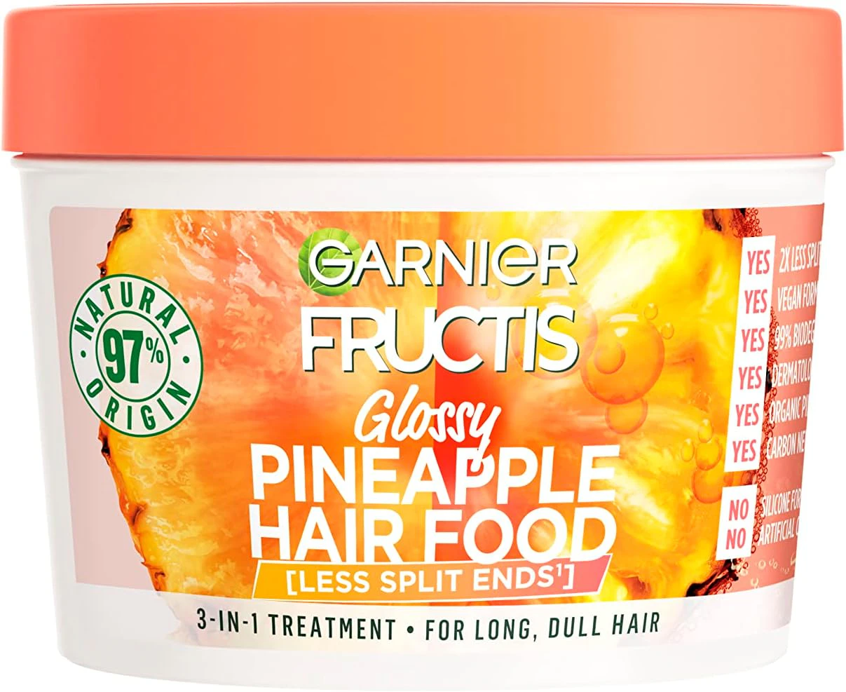 Garnier Fructis Hair Food Glossy Pineapple Multi Use Treatment, Mask For Long Dull Hair, 390ml