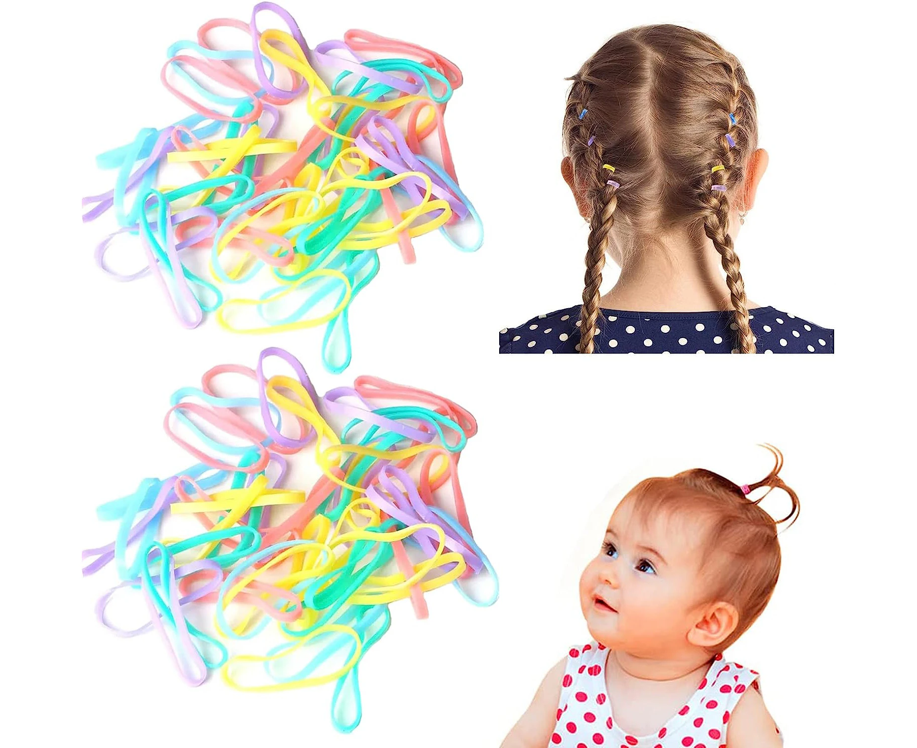 1000PCS Elastic Hair Band Ropes - Mini Hair Ties Rubber Bands Women's Ponytail Holder for Small Baby Toddler Infants Kids Girls Multi Color