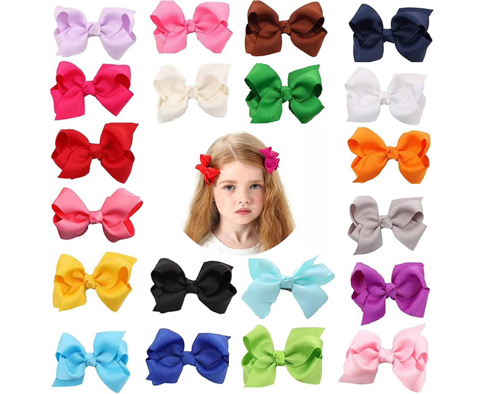 3 Inch Baby Girls Clips,20 PCS Proxima Direct baby Hair Clips,Grosgrain Boutique Solid Color Ribbon Mini Hair Bows Clips for Baby Girls Teens Infants Kids