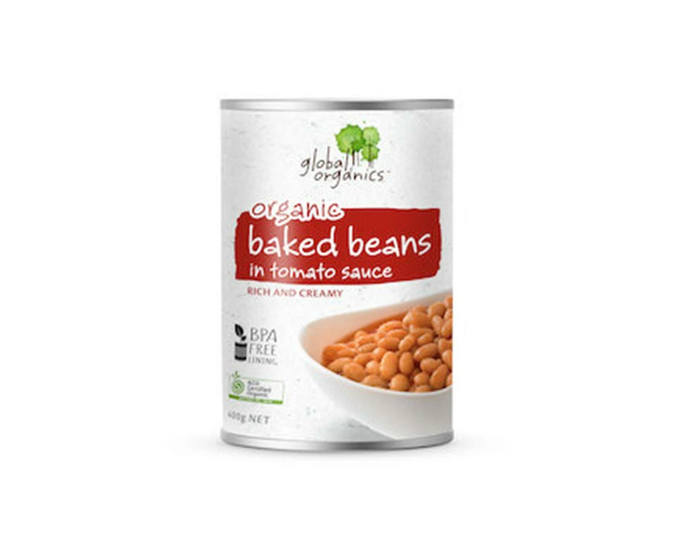 Global Organics Baked Beans In Tomato Sauce Organic 400g