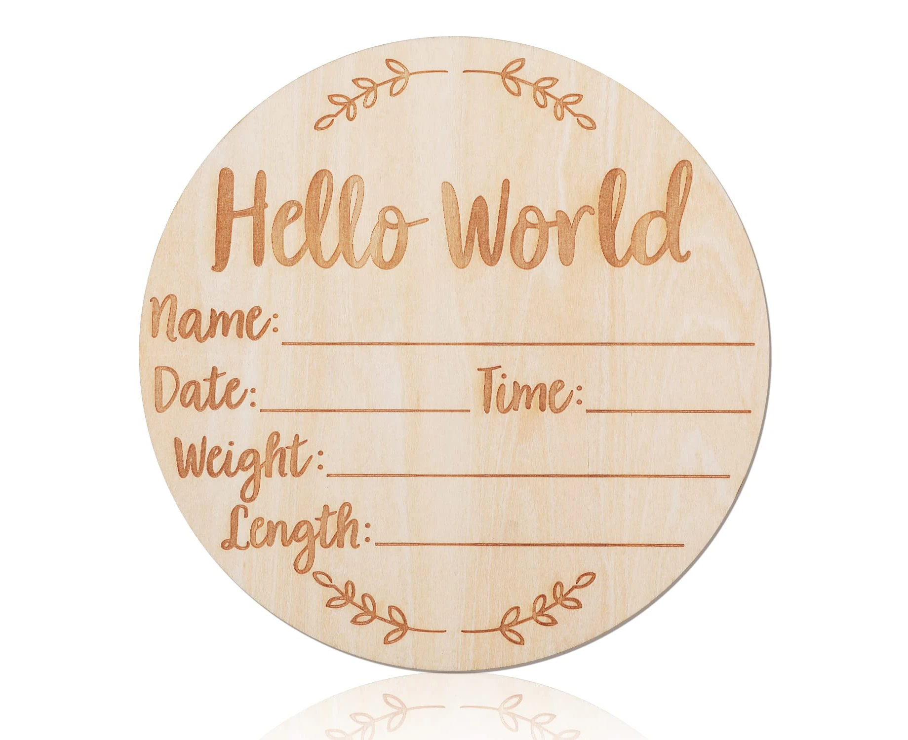 Wooden Baby Announcement Sign, 5.9 Inch Round New Baby Sign Hello World Newborn Welcome Sign for Hospital Photo Prop Baby Shower New Parents (Style 2)