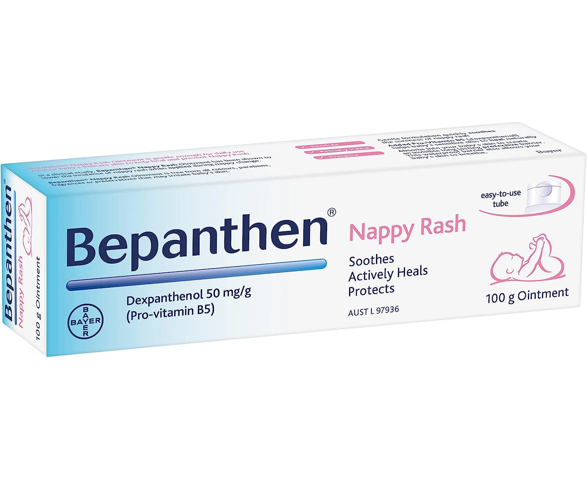 Bepanthen Nappy Rash Ointment Has a Unique Dual Action to Help Treat and Prevent Nappy Rash, Soothing and Hydrating Baby Skin Ointment, 100 g