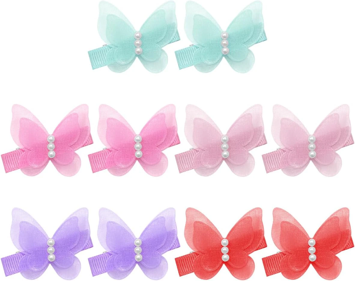 HAIKING Baby Girl Hair Clips, 10 Pcs Colorful Chiffon Butterfly Hair Clips for Little Girls, Women (5 Colors)