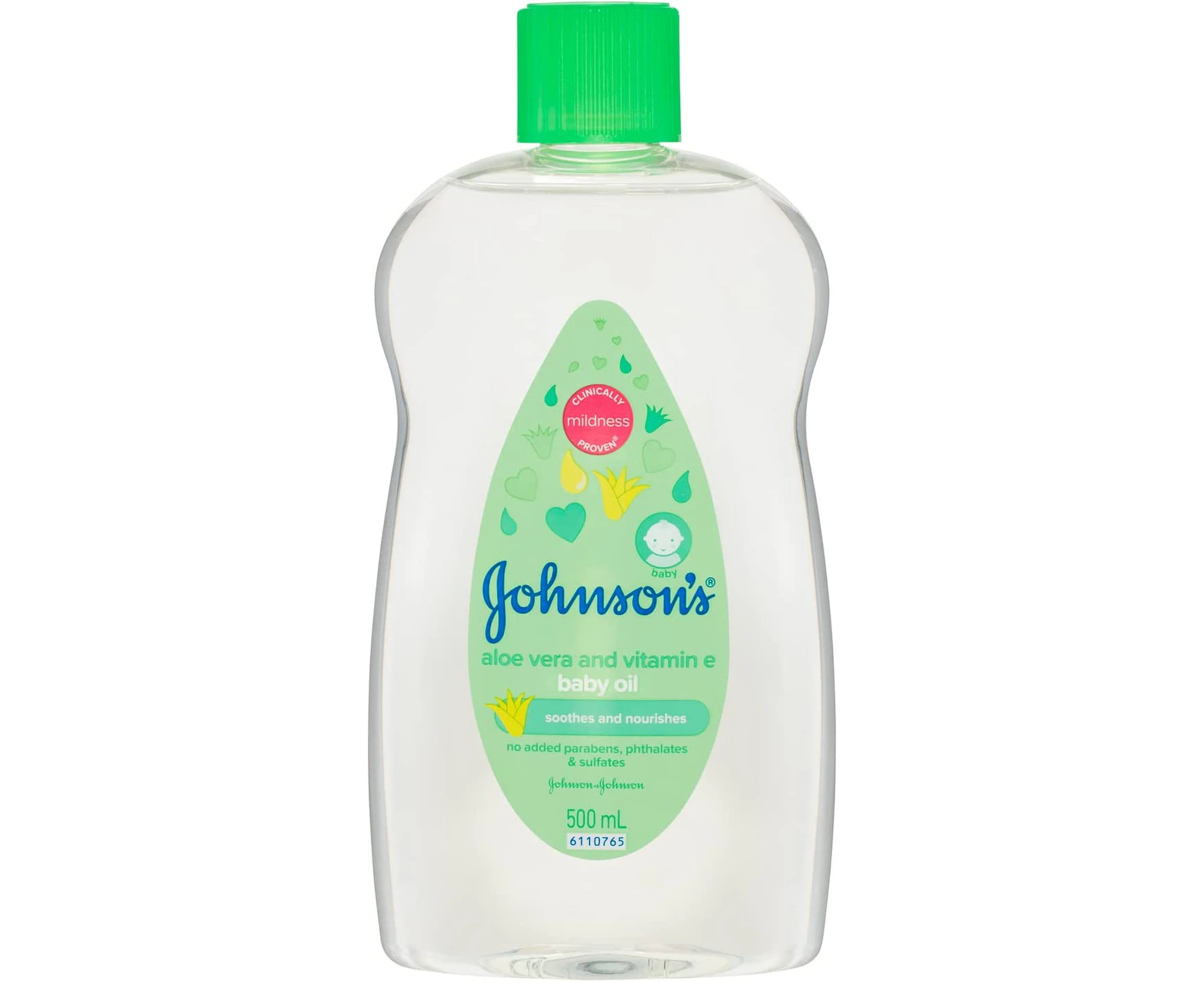 Johnson's Baby Aloe Vera & Vitamin E Gentle Mild Soothing Moisturising Baby Oil 500mL | Leaves skin soft, smooth and well-moisturised|Great as a baby massa