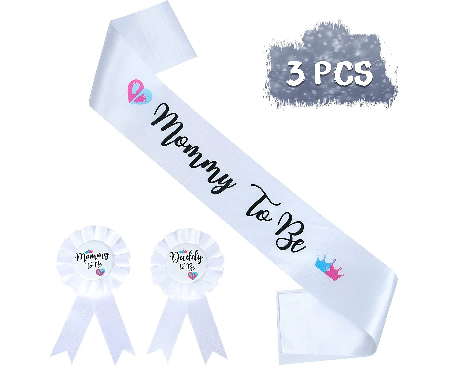 HAPPYLAND Gender Reveal Decorations Sash and Tinplate Badge Mommy to Be and Daddy to Be Baby Shower