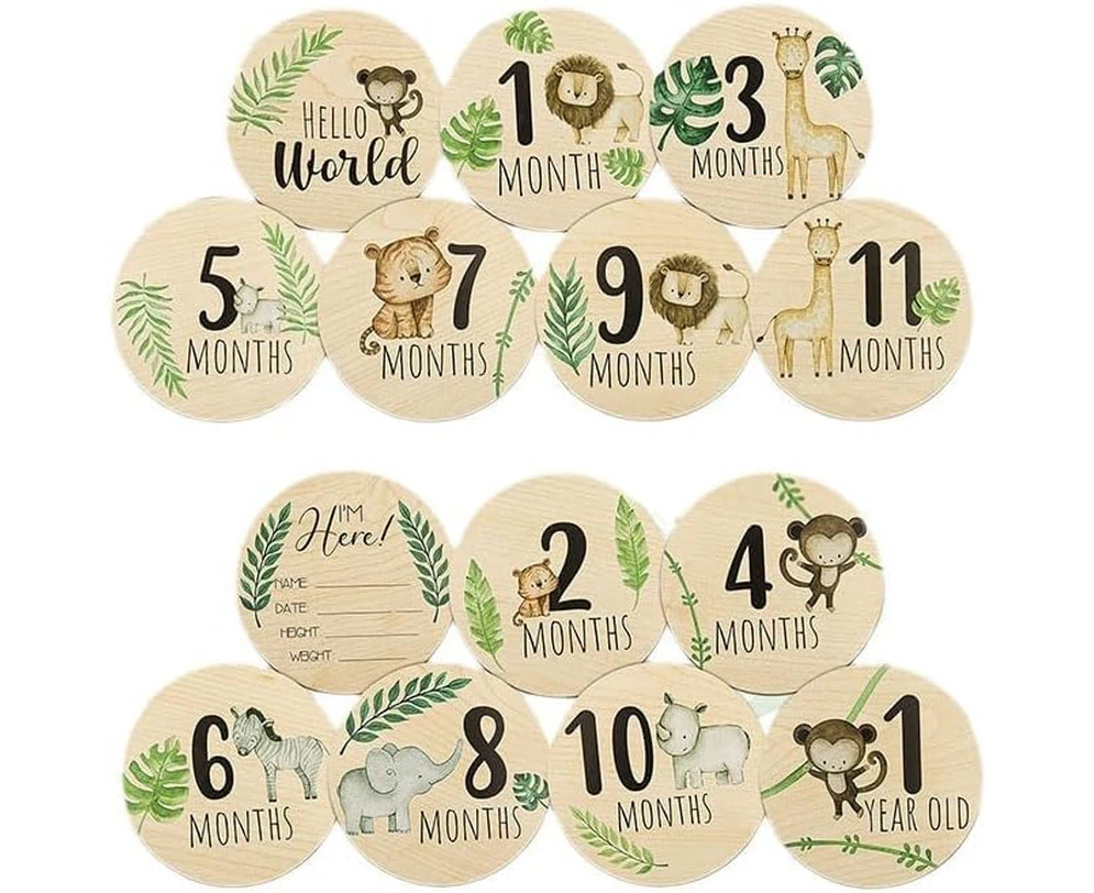 Monthly Baby Milestone Cards Wooden Milestone Discs, 7Pcs Double Sided Wooden Baby Monthly Milestone Cards, Baby Monthly Milestone Cards Sign Wooden Monthl