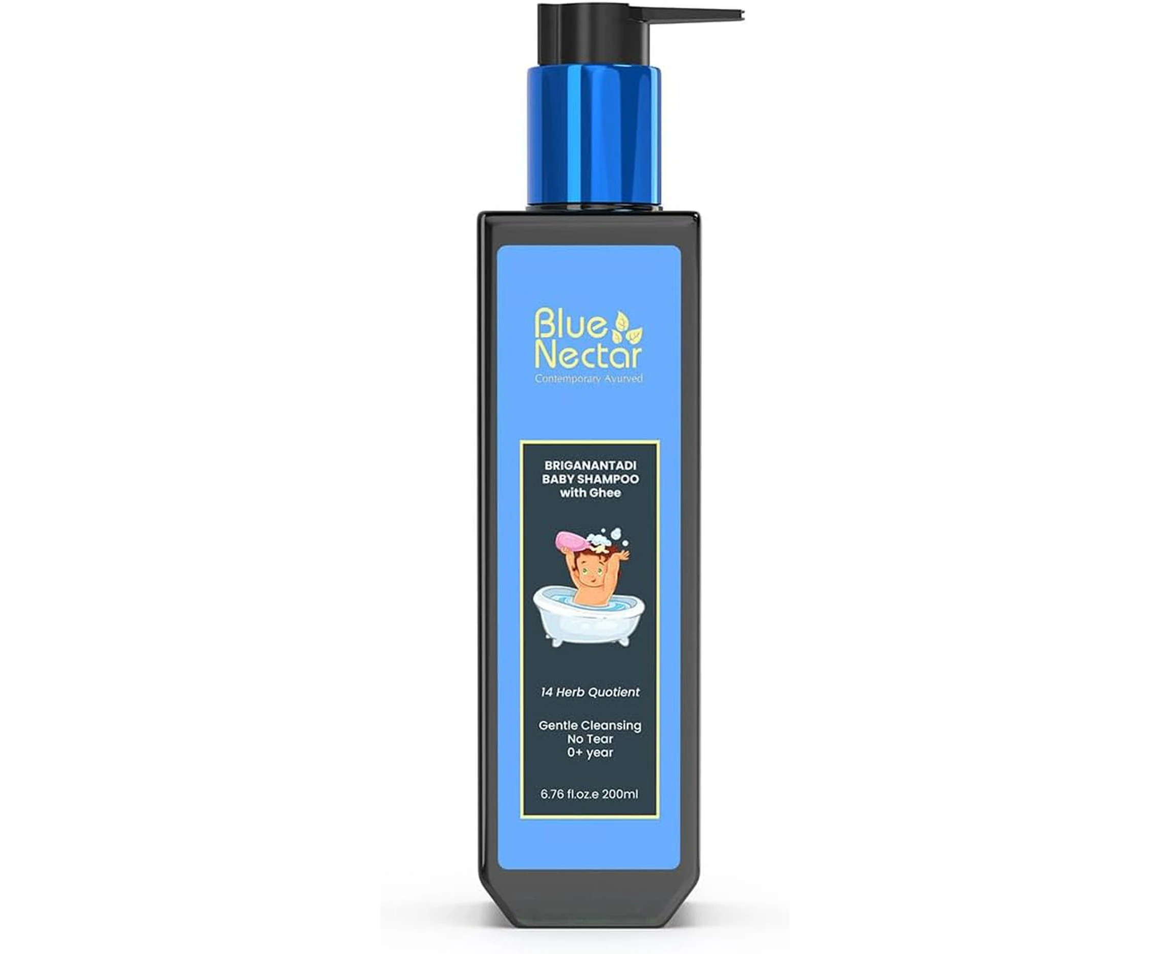 Blue Nectar Baby Shampoo with Natural Ghee for Gentle Cleansing | No Tear Formula | 0+ Year | for Dry & Sensitive Skin (200ml, 14 Herbs)