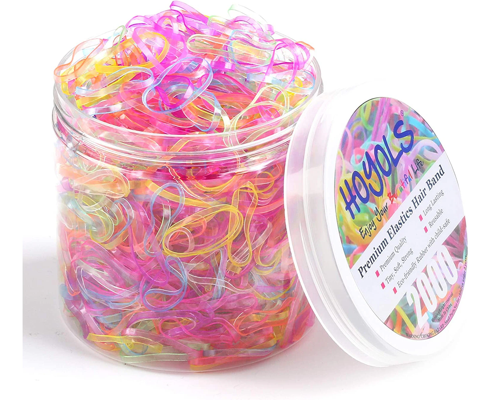 Hoyols 2000 Small Rubber Bands Hair Ties Ponytail Elastic Multi Color for Kids Girls Hair Value Pack