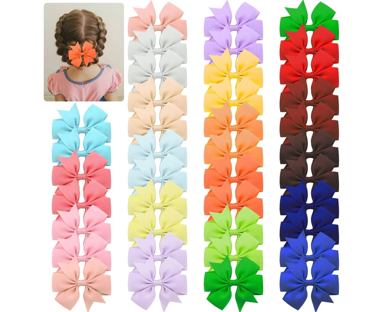 AUTOWT 40 pcs Hair Clips for Girls, 3 Inch Fully Lined Grosgrain Ribbon Baby Bows with Non-slip Alligator Clip, Hairpin Accessories for Infants Toddler Kid