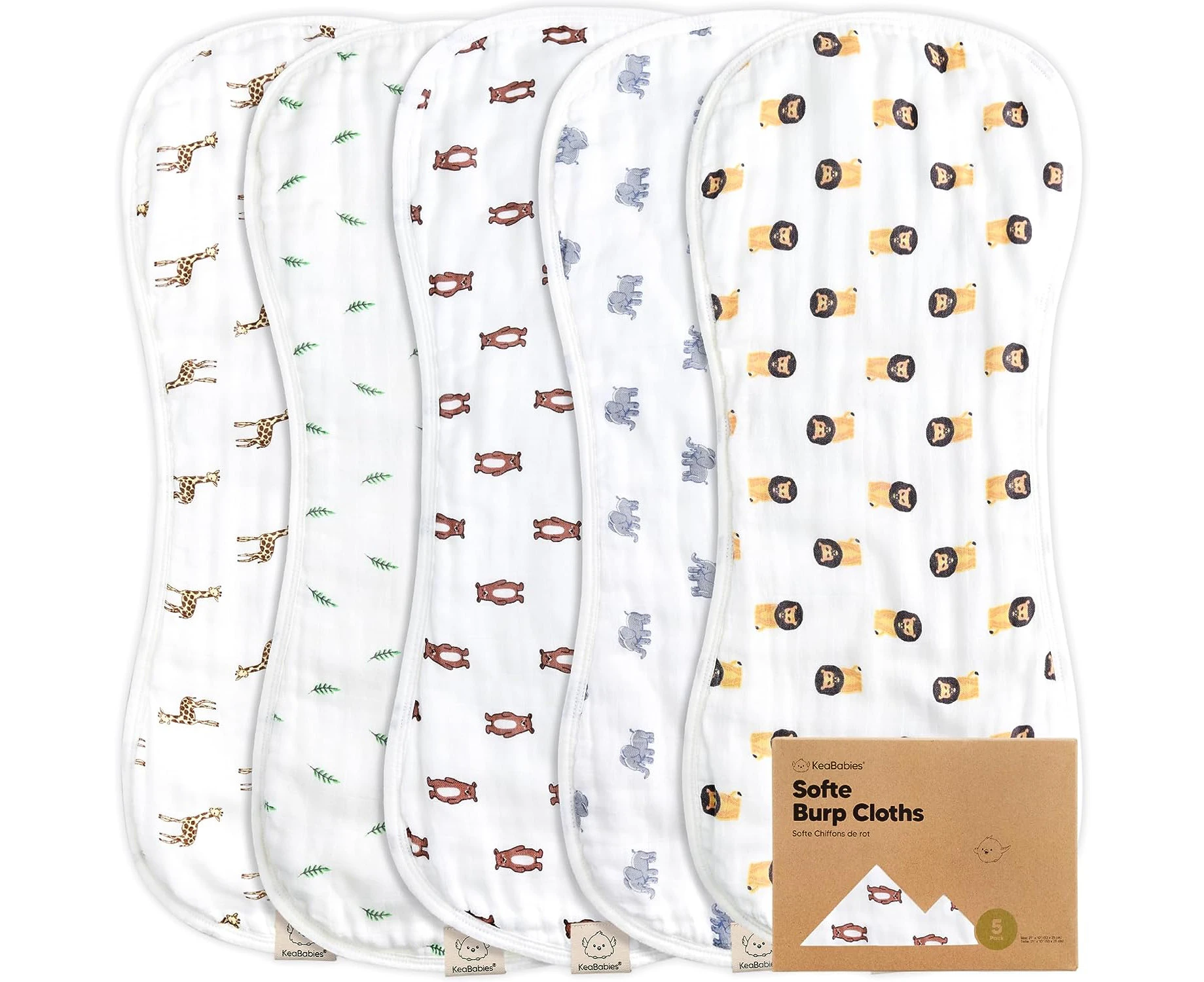 5-Pack Muslin Burp Cloths Baby Boy, Girl - Organic Bamboo Cotton Burp Cloth, Burping Cloths for Babies, Neutral Burp Clothes for Baby Girls, Boys, Spit Up