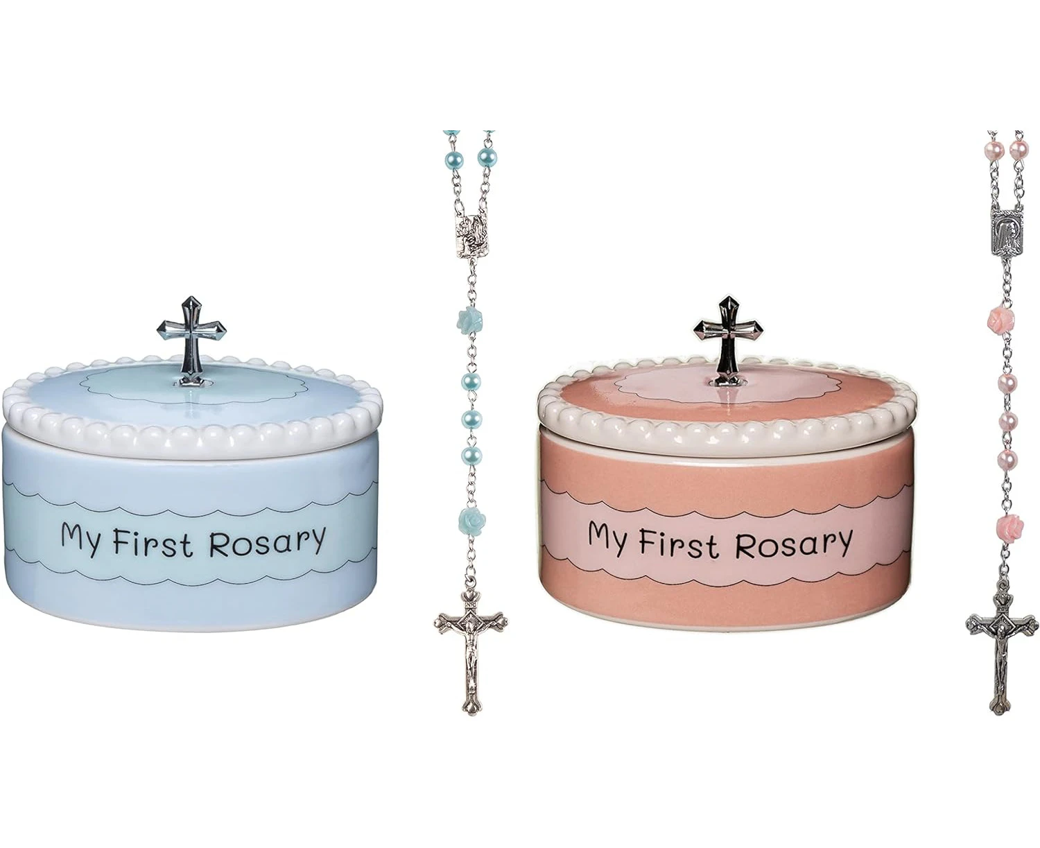 Catholic Baptism Gift Set of My First Blue and Pink Rosaries with Matching Keepsake Boxes, Baby Baptism Gifts for Girl or Baptism Gifts for Boys - Unique R