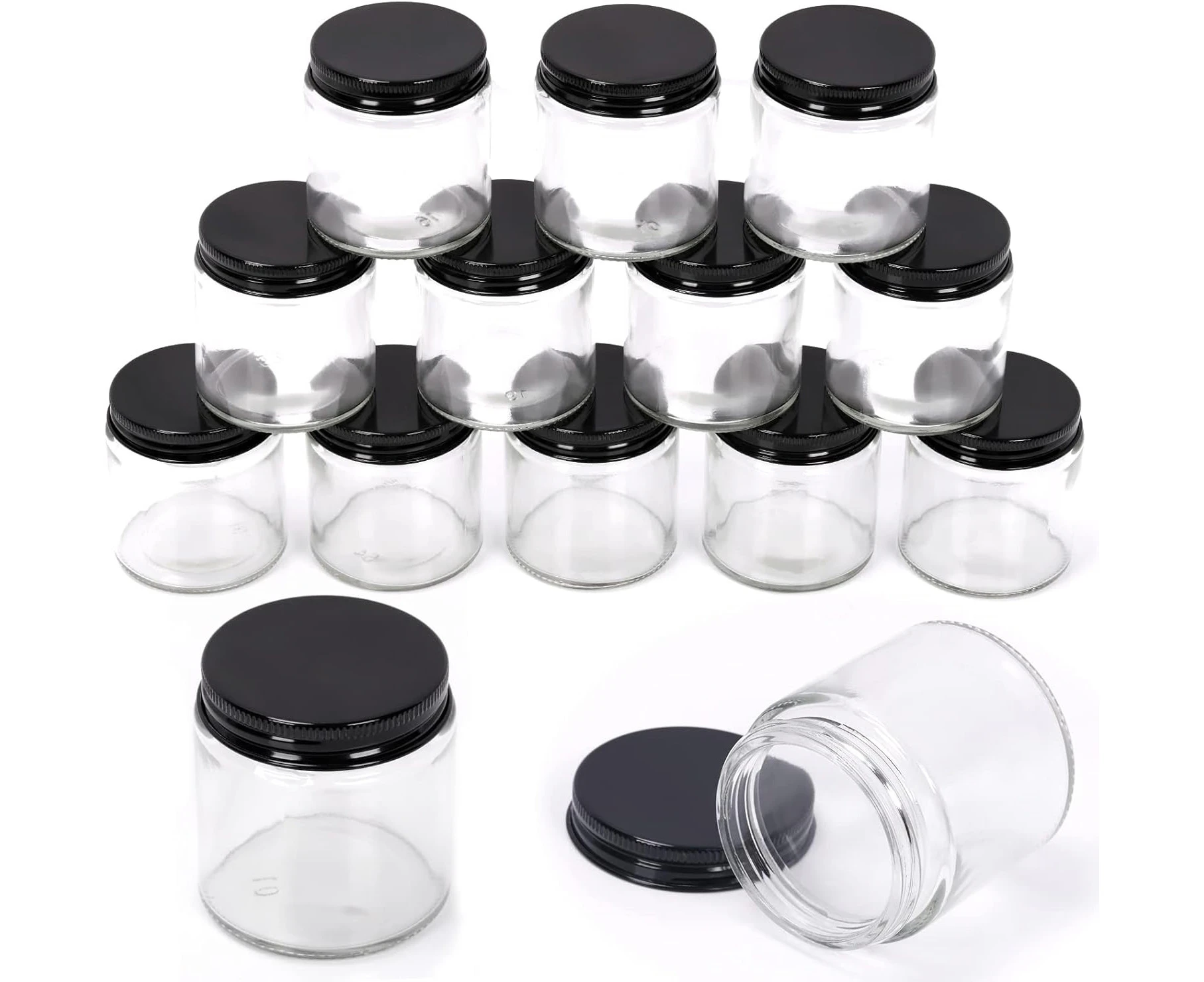 Swpeet 12 Packs 4 oz - 120ML Transparent Glass Jar with Black Lid Assortment Kit, Round Containers Cosmetic Glass Jars with Lids Travel Jars Cosmetic Conta