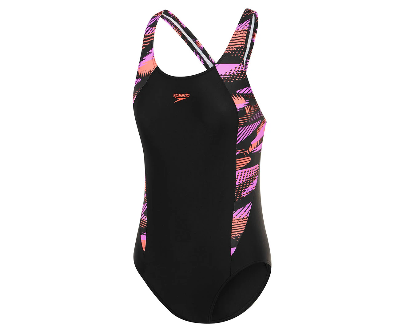 Speedo Girls' Hyperboom Splice Muscleback One-Piece Swimsuit - Black/Coral Sands