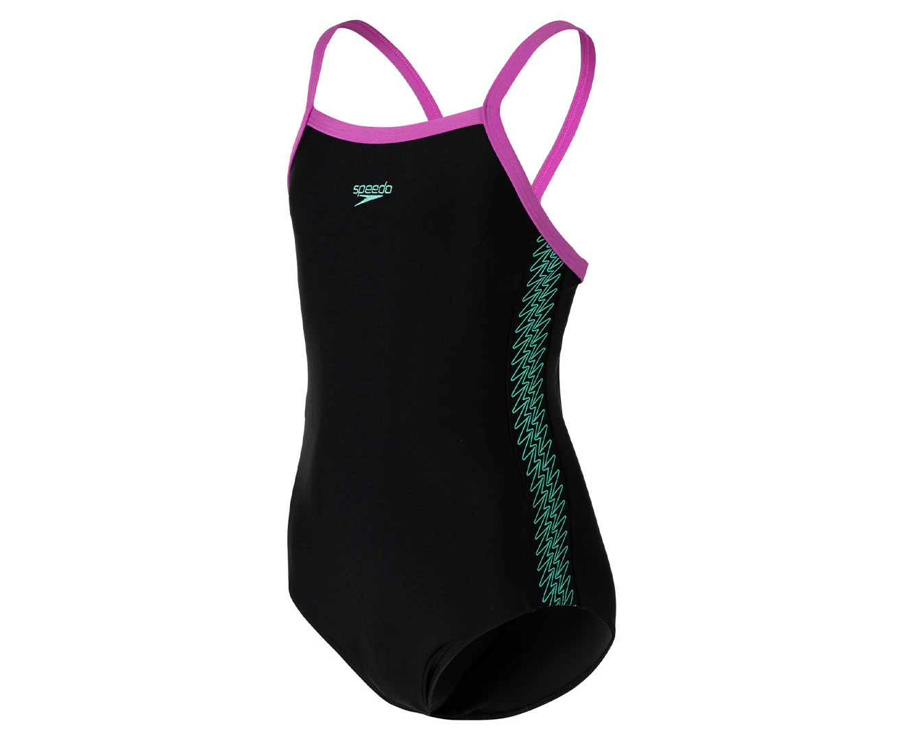 Speedo Girls' Hyperboom Thinstrap Muscleback One-Piece Swimsuit - Black/Arctic Glass