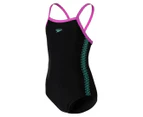 Speedo Girls' Hyperboom Thinstrap Muscleback One-Piece Swimsuit - Black/Arctic Glass