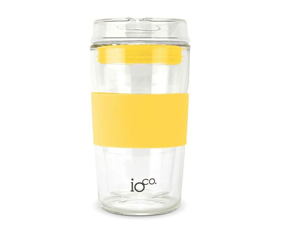 IOco 12oz Reusable Glass Coffee and Tea Cup Glass Lid - Sunny Yellow