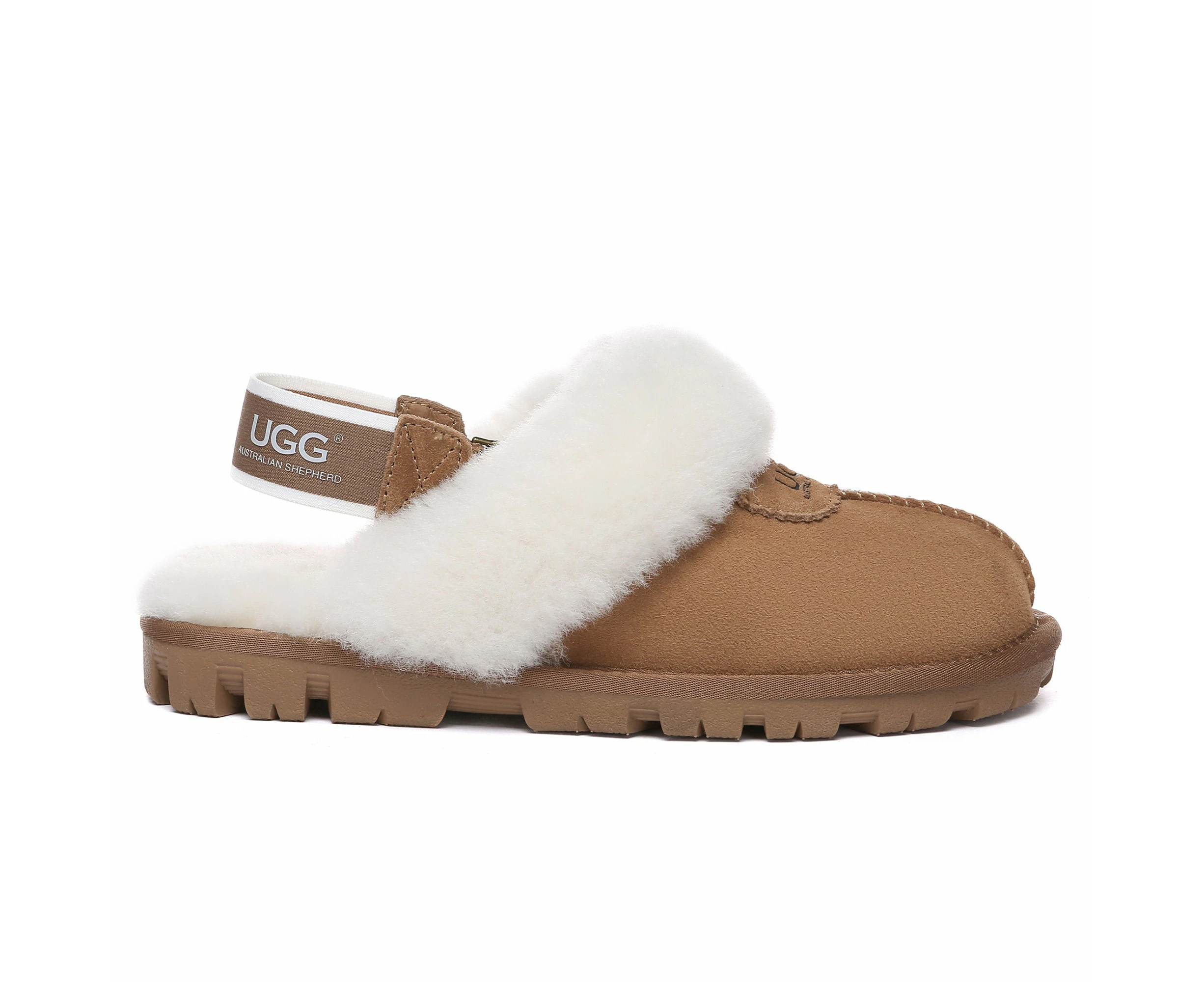 UGG Removable Slingback Waffle Fluffy Slippers - Chestnut