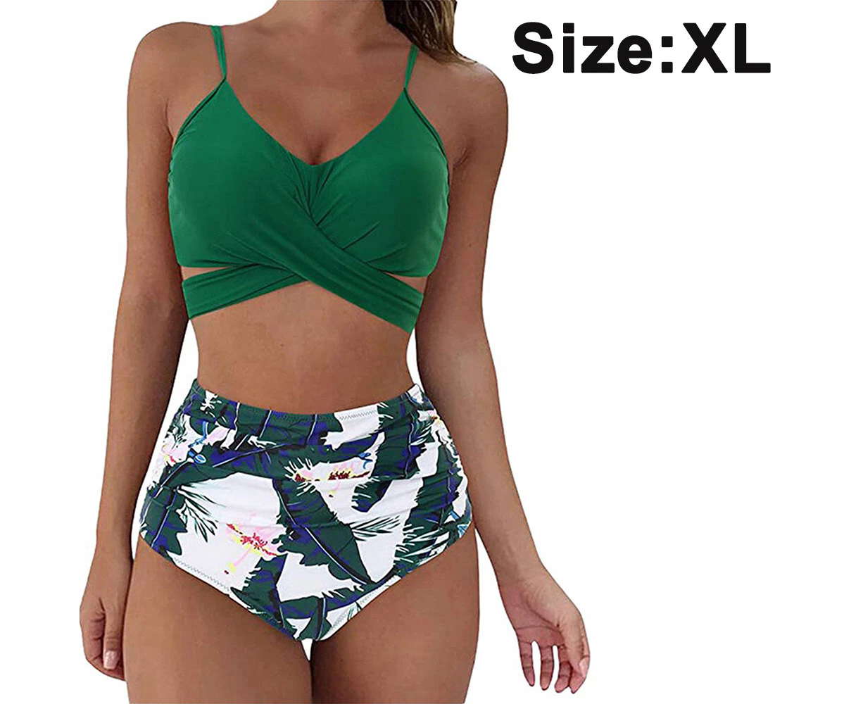 Women's High Waisted Bandage Bikini Set Wrap Two Piece Push Up Swimsuits Cross Pattern Women's Swimwear