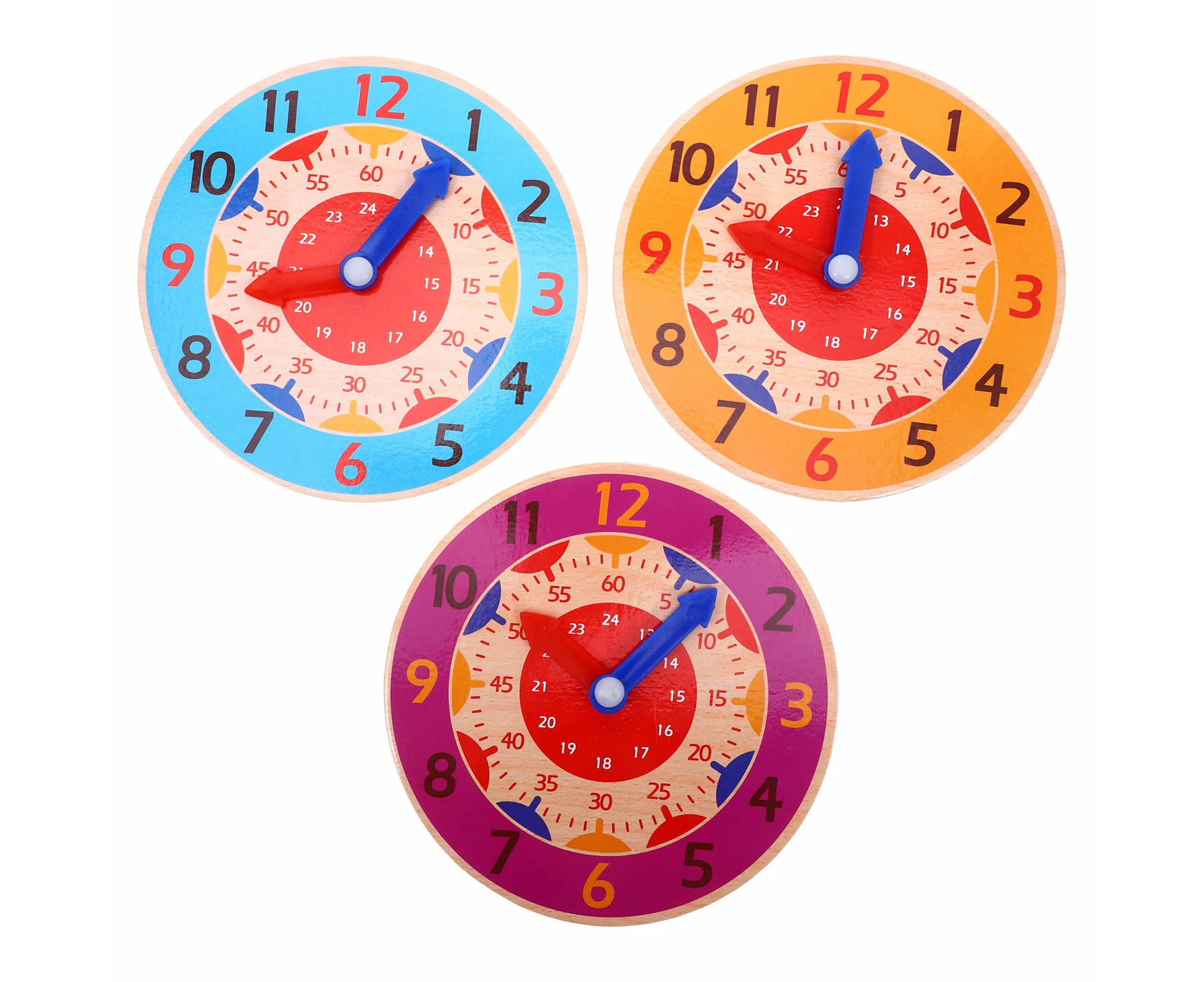 3pcs Wooden Education Clock Toy Clock Time Teaching Clock Toy Kids Early Educational Clock