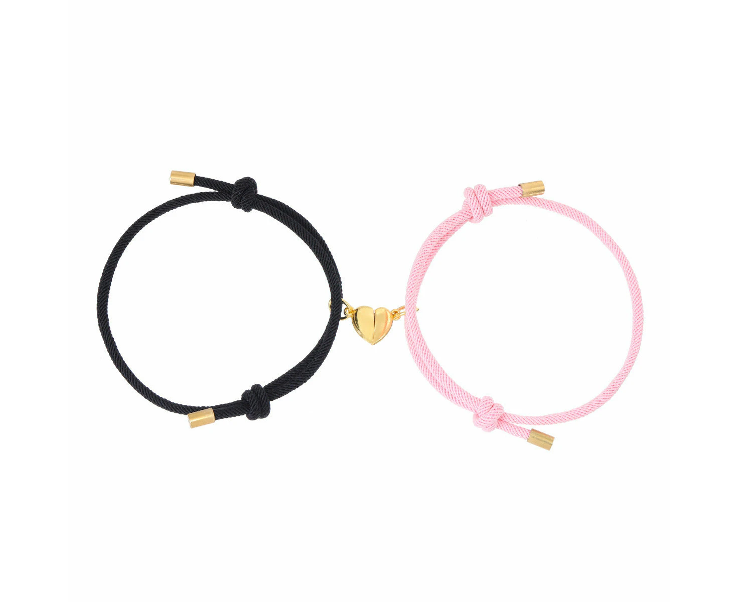 Magnetic Heart Connection Bracelet Set-Black Pink