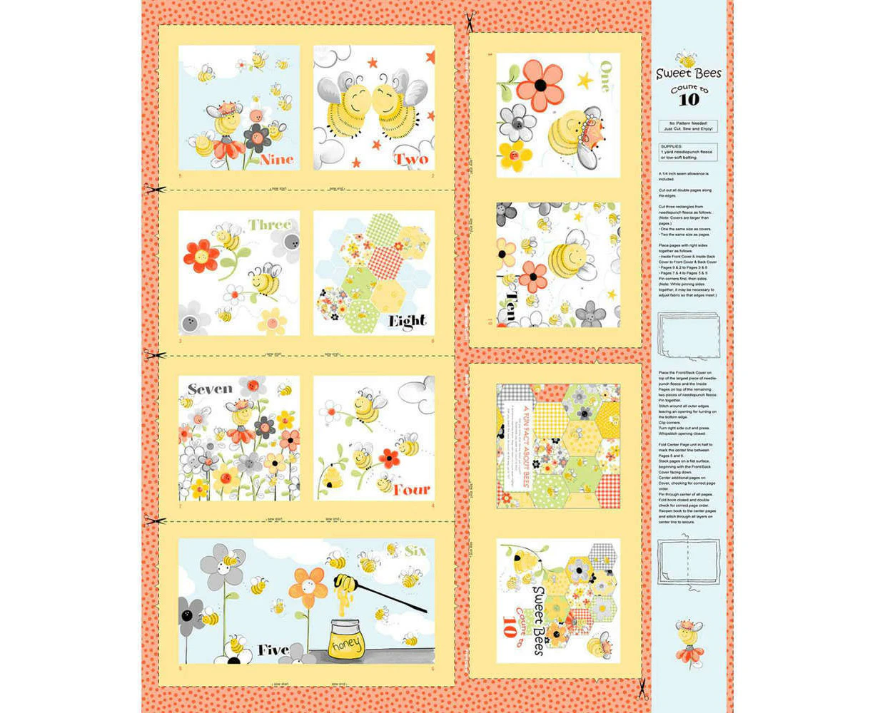 Clothworks Sweet Bees 36 Inch Storybook Yellow Fabric Panel by Susy Bee Quilting Sewing