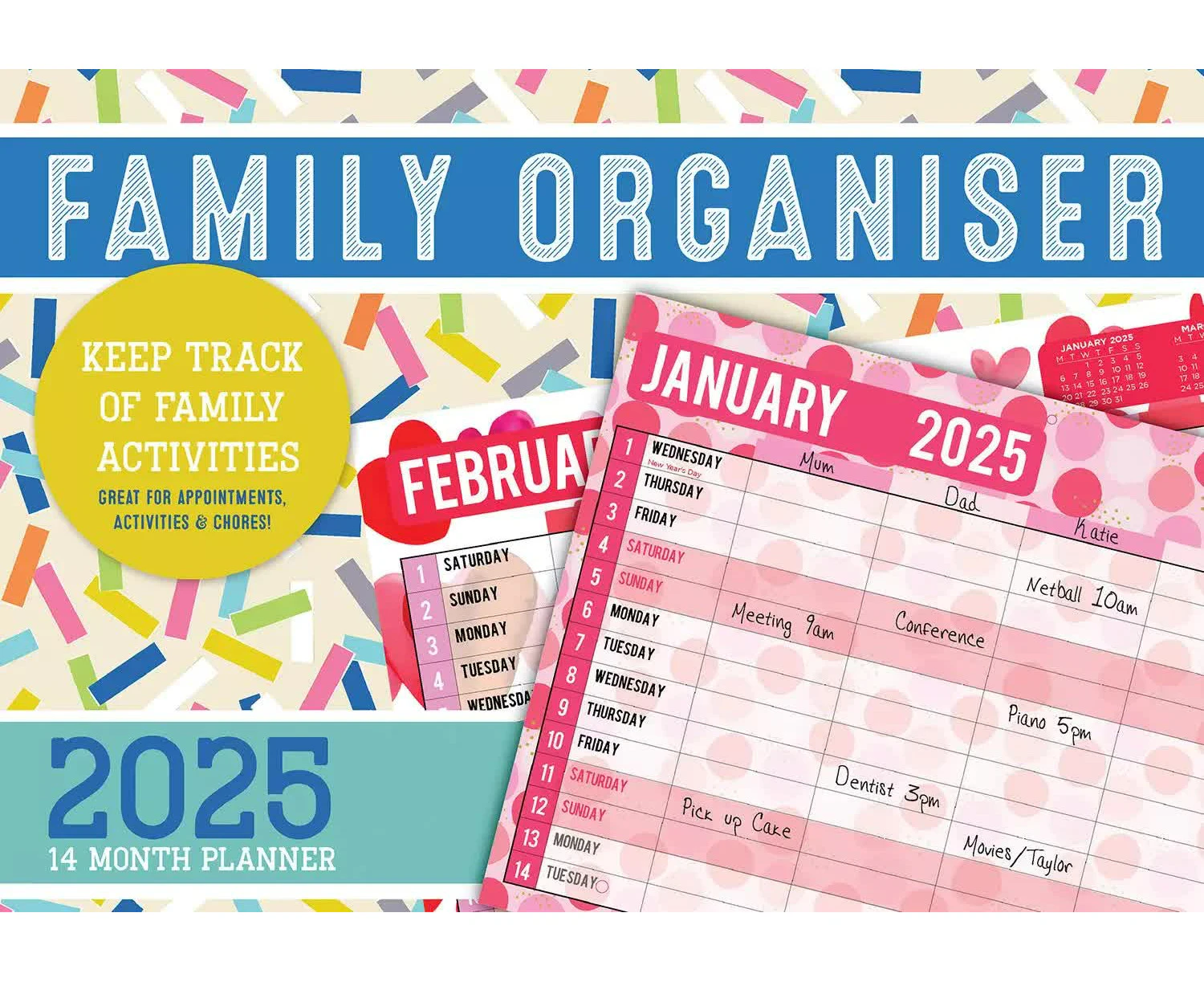 2025 Family Organiser Rectangle Wall Calendar 14 Months Hanging Planner Souvenir