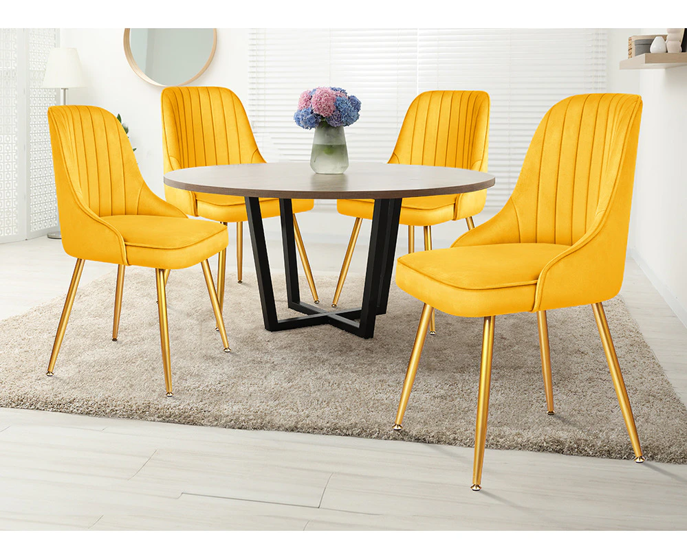 ALFORDSON 4x Dining Chairs Kitchen Accent Lounge Padded Tufted Seat Velvet Yellow