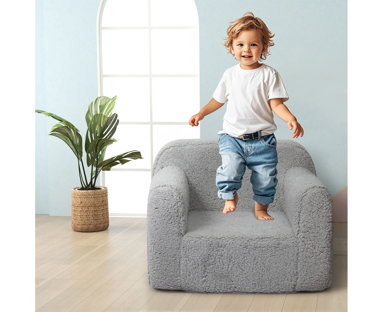 Bopeep Kids Sofa Thick Comfy Toddler Chair with Handle Removable Cover Grey