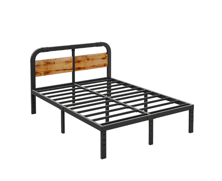 Queen Bed Frame 14 Inch Rustic Wood Headboard Heavy Duty Steel Slats Support Easy Assembly No Box Spring Needed  Quiet and Sturdy