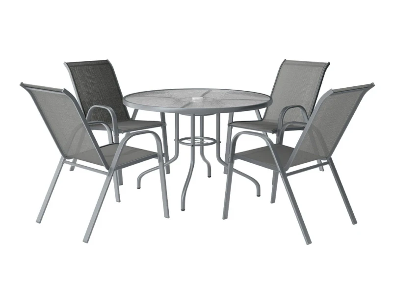 ALFORDSON 5PCS Patio Furniture Set Outdoor Dining Round Table and Chairs 90cm Grey