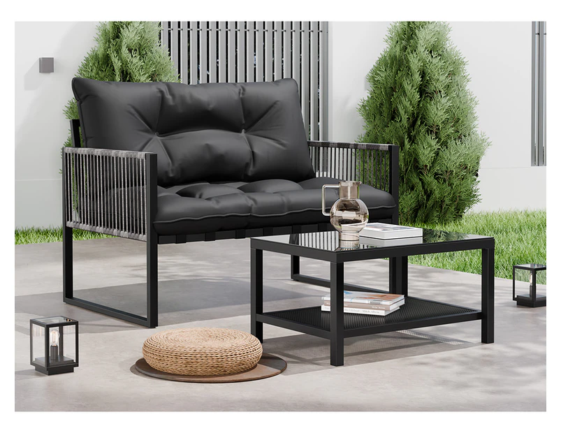 ALFORDSON Outdoor Furniture 2PCS Lounge Set Black Grey