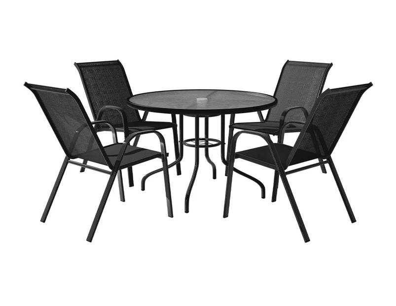 ALFORDSON 5PCS Patio Furniture Set Outdoor Dining Round Table and Chairs Black