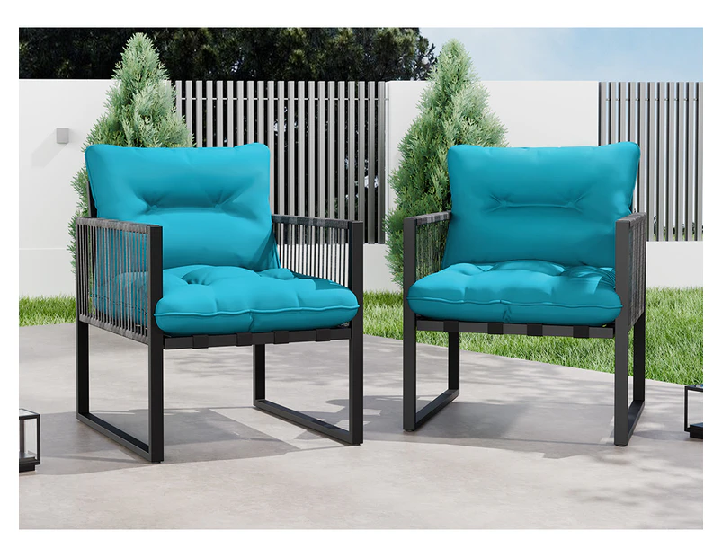 ALFORDSON Outdoor Furniture 2x Patio Chairs Garden Wicker Armchair Blue