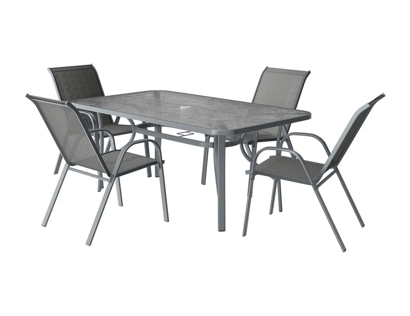 ALFORDSON 5PCS Outdoor Patio Dining Set Table and Chairs Garden Furniture Grey