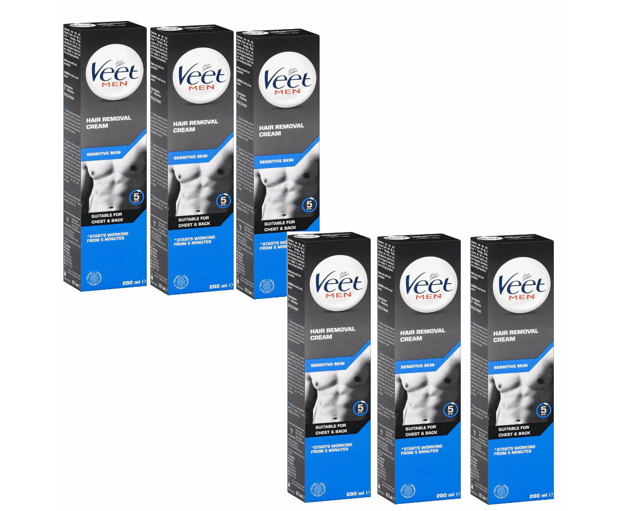 6x Veet Men Hair Removal Cream Sensitive Skin Chest and Back 200ml