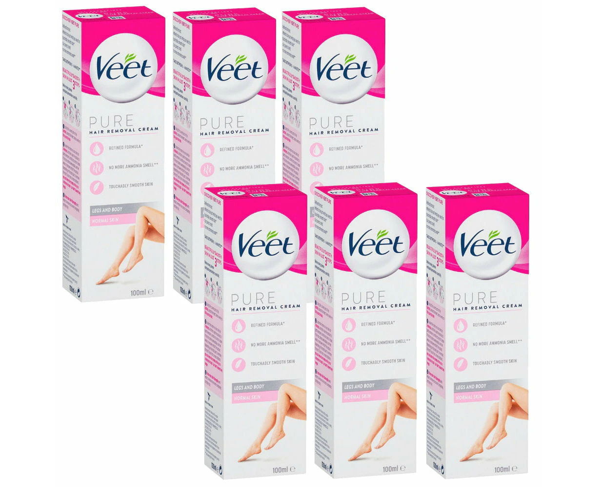 6x Veet Pure Hair Removal Cream Legs And Body Normal Skin 100ml