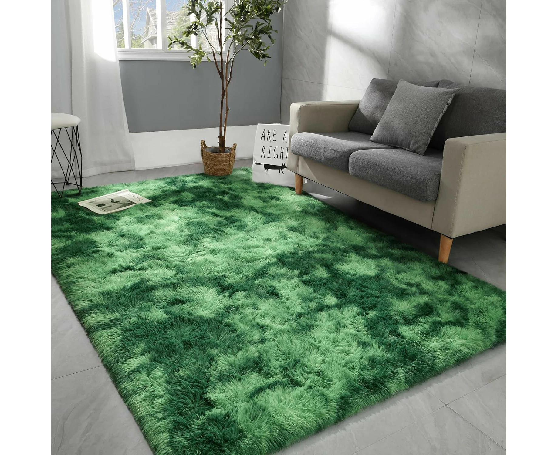 Large Area Rugs for Living Room, Super Soft Fluffy Modern Bedroom Rug, Tie-Dyed Light Grey Indoor Shag Fuzzy Carpets