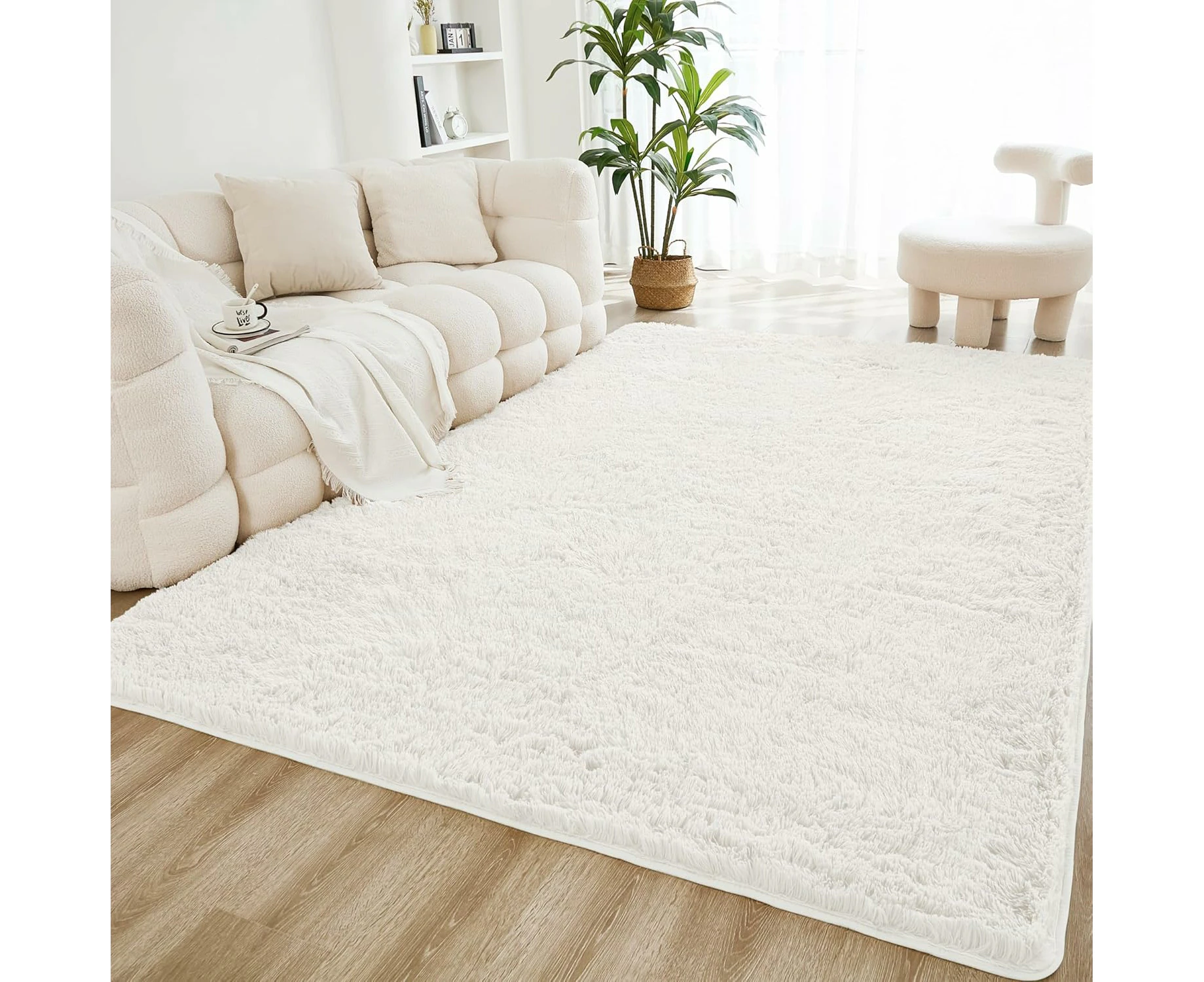 Shag Area Rug for Living Room Bedroom, Tie-Dyed Beige Fluffy Shaggy Fuzzy Nursery Kids Girls Boys Room Rug,