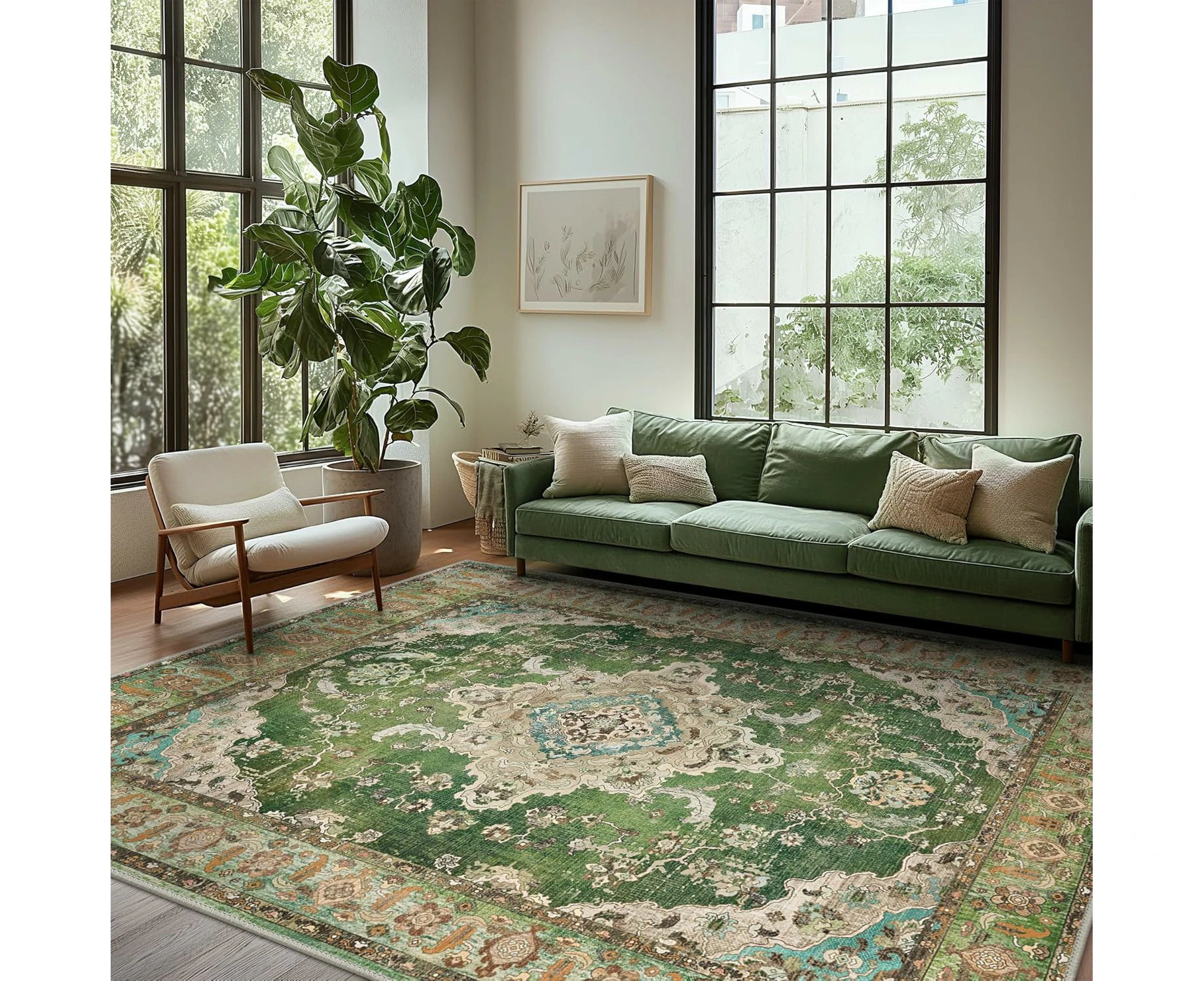 Multiple sizes machine washable vintage distressed print ultra-thin chenille bedroom living room decorative rug,