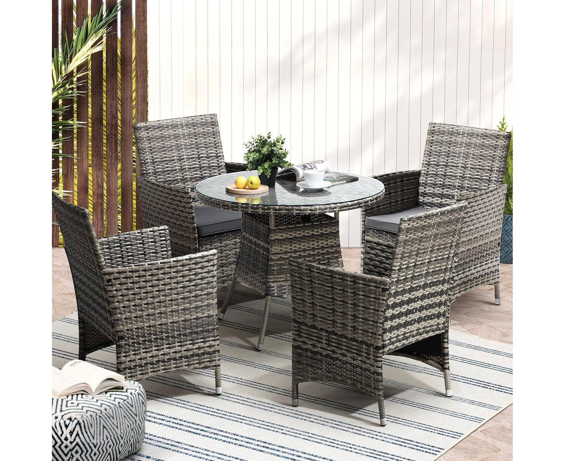 Livsip Outdoor Dining Set Rattan Garden Patio Outdoor Furniture Grey