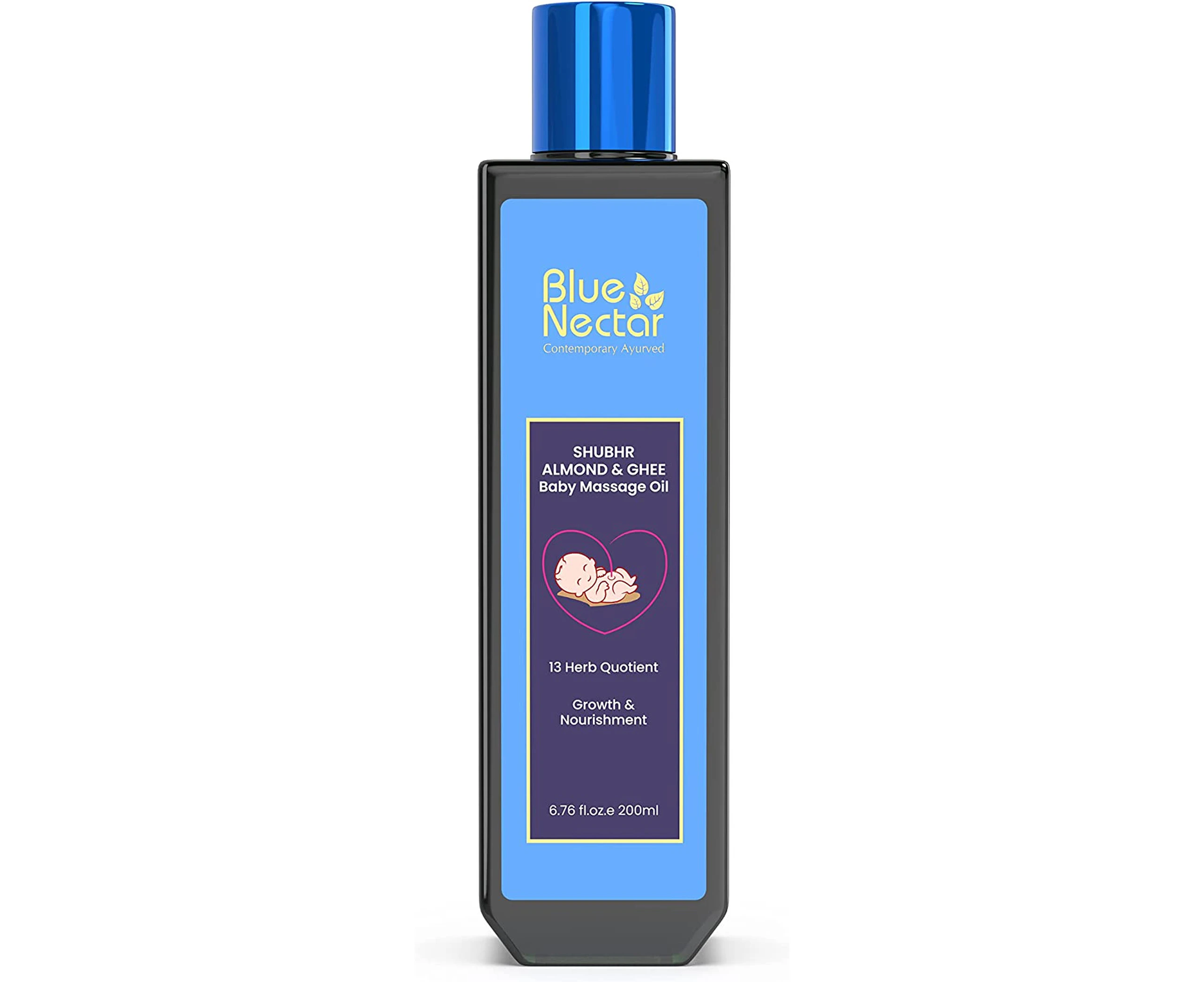 Blue Nectar Ayurvedic Baby Oil with Organic Ghee, 100% Natural Baby Massage Oil With Coconut Oil & Olive Oil (200ml)