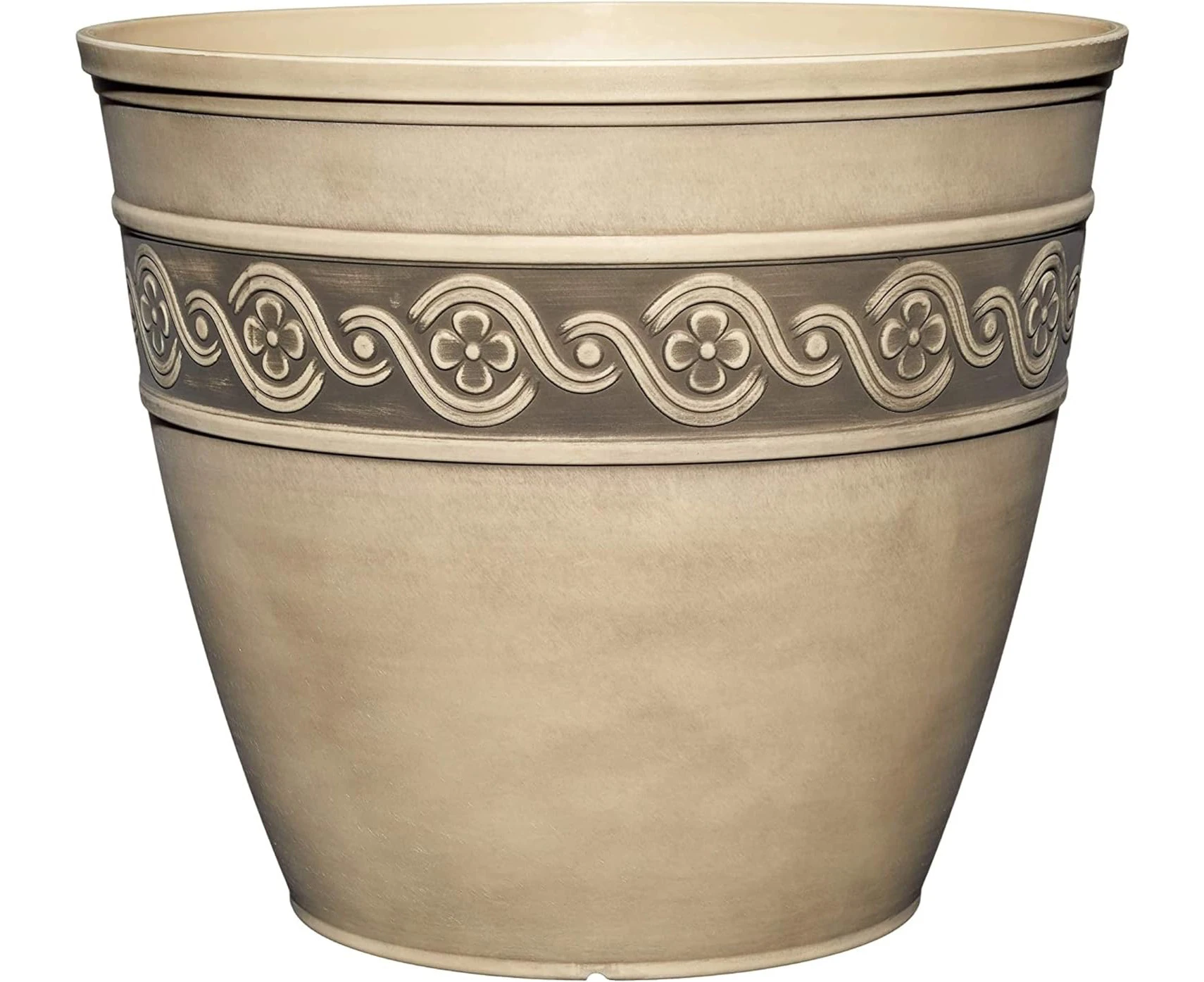 Classic Home and Garden Corinthian Resin Flower Pot Planter, Concrete Grey, 10"