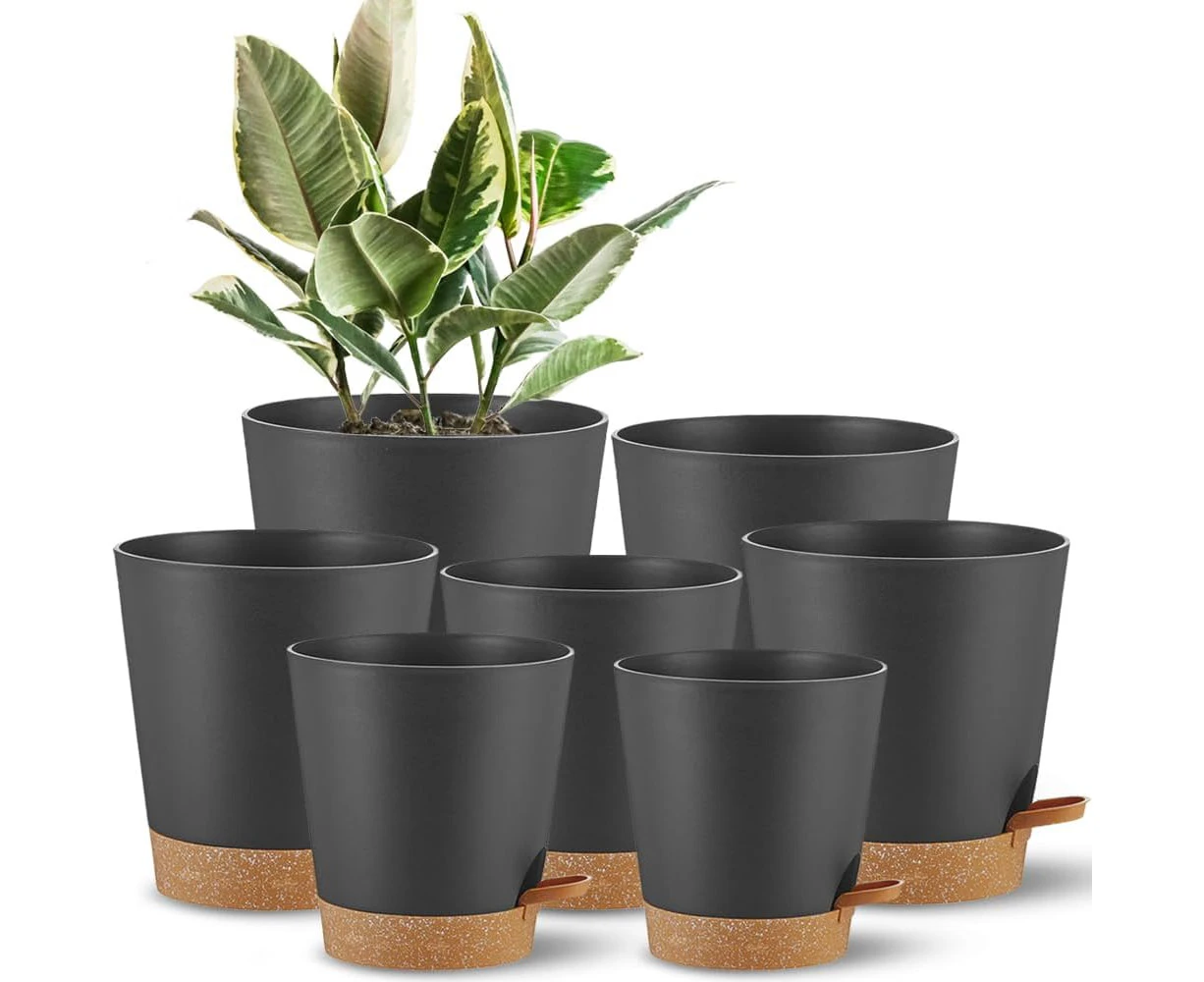 SE SUN-E Self Watering Pots 7Pack Planting Pots for All Indoor Plants, Flower Planting Pots with Drainage Hole and Reservoir Black Plastic Succulent Plante