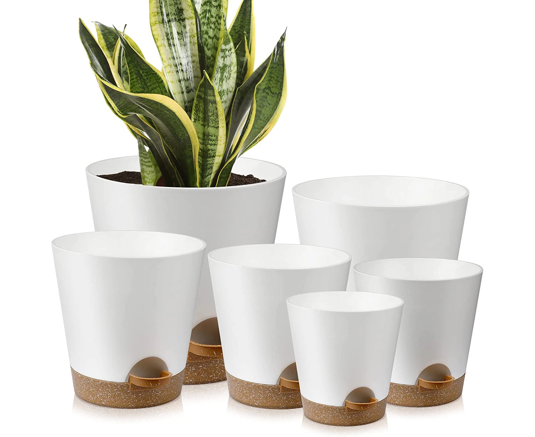 YNNICO 7 pcs Plant Pots with Drainage Holes and Saucers, Indoor Planters, Set of 7 (7.5, 7, 6.5, 6, 5.5, 4.5, 3.5 Inches), White